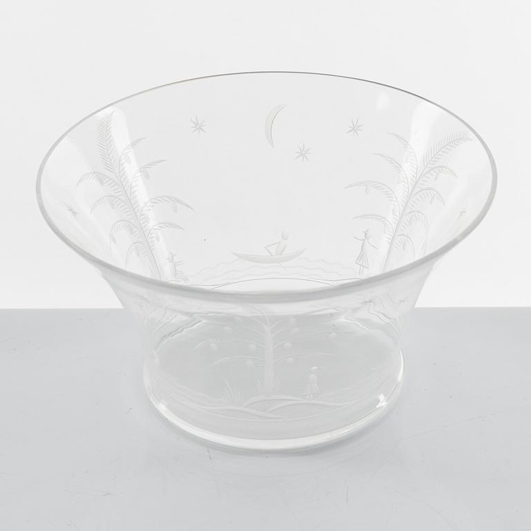 Edward Hald, two glass bowls, Orrefors, 1920's.