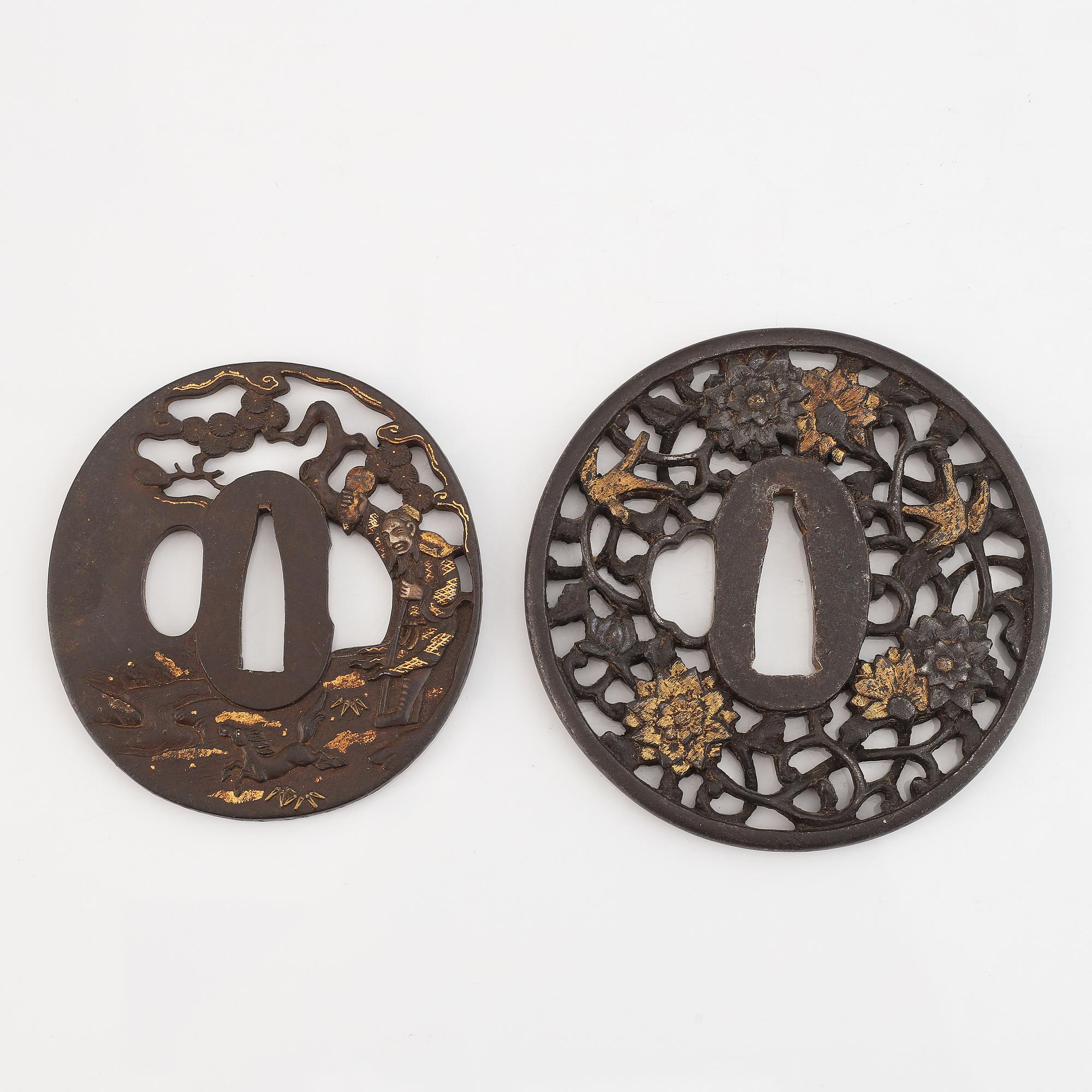 Five iron tsubas, Japan, Edo period.
