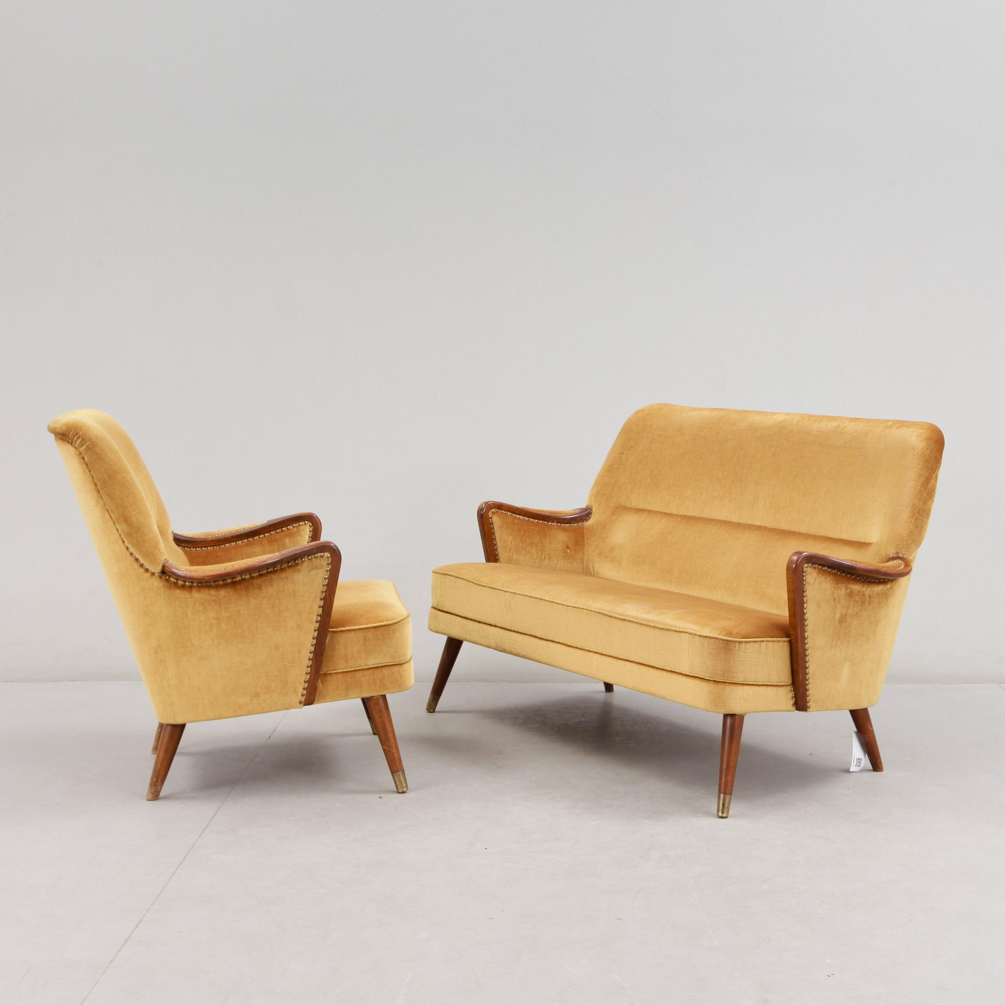 SOFFA samt FÅTÖLJ, 1940/50-tal.