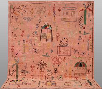 A hand-embroidered Kilim rug, approx. 241 x 180 cm.