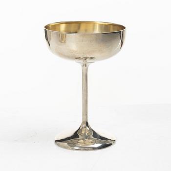 Champagne goblets, 8 similar, silver, including CG Hallberg, Stockholm, 1930.