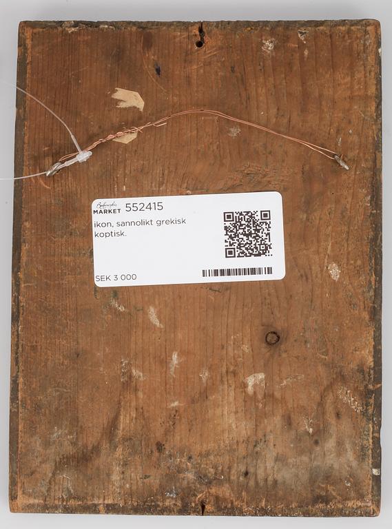 IKON, träpannå, sannolikt grekisk koptisk, 1800/1900-tal.