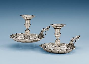 826. A PAIR OF SWEDISH CHAMBER CANDLESTICKS, Makers mark of Johan Christoffer Jungmarker, Gothenburg 1774.