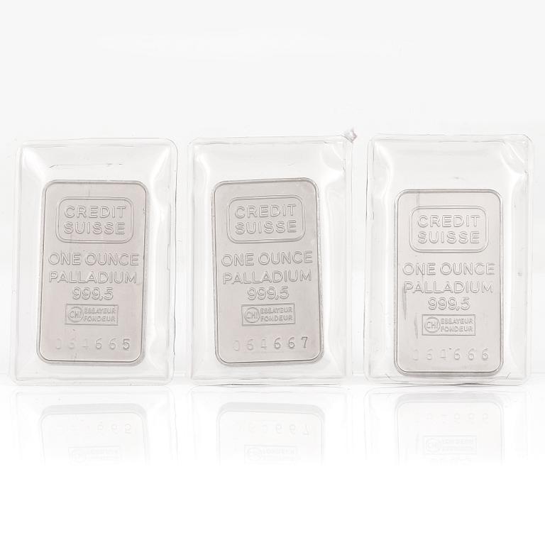 TACKOR, 3 st. Palladium, 1 ounce vardera, Credit Suisse.