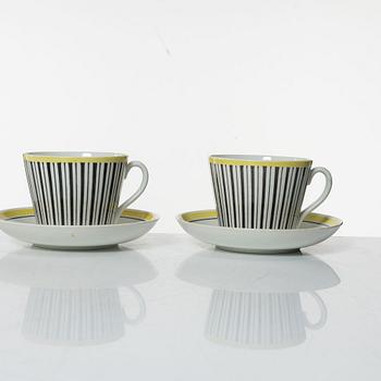 Helmer Ringström, tekoppar med fat, 4 st, flintgods, "Vera", Upsala-Ekeby Gefle.