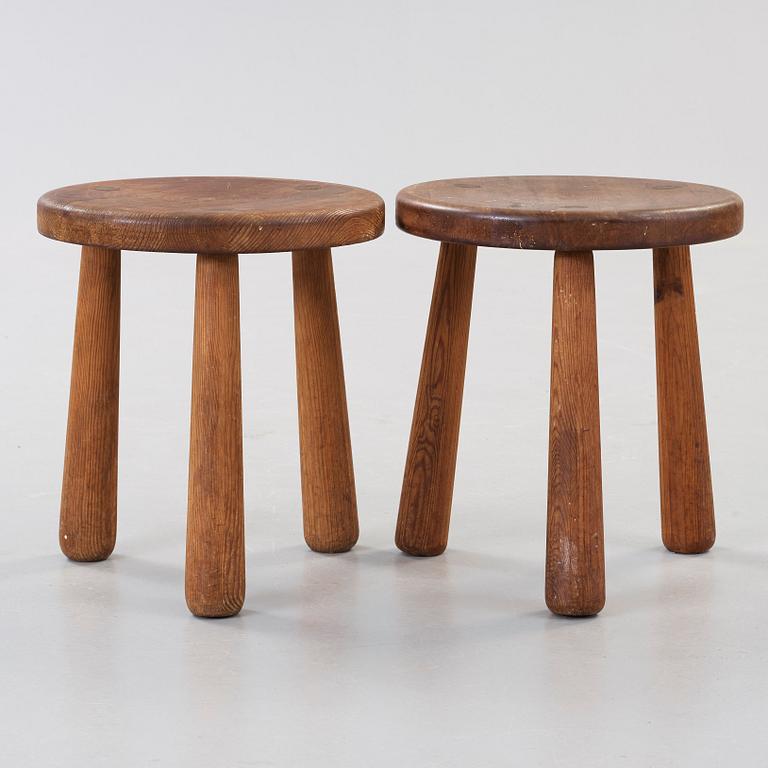 Axel Einar Hjorth, A pair of 'Utö' stained pine stools, Nordiska Kompaniet, NK, Sweden 1930's.