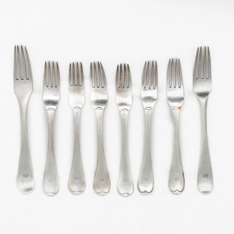 Eight Swedish silver forks, first half of the 19th century.