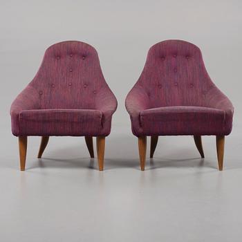 FÅTÖLJER, ett par, "Liten Eva" ur Paradiset, Kerstin Hörlin-Holmquist, Triva-serien, Nordiska Kompaniet, formgiven 1958.