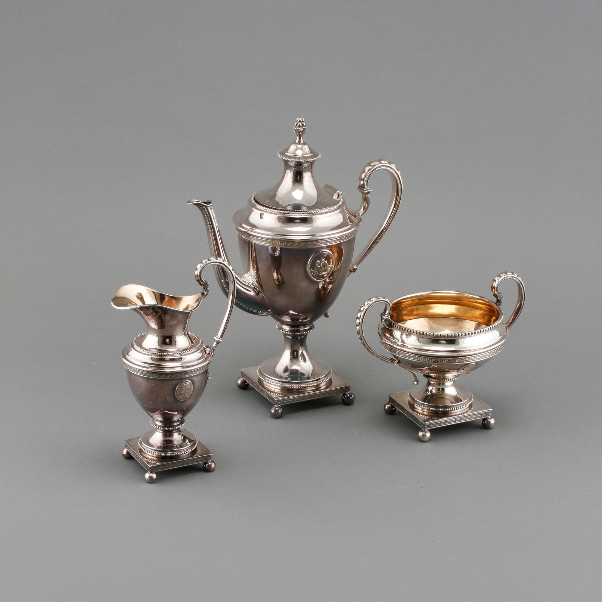 KAFFESERVIS, 3 delar, nysilver, A G Dufva, 1900-talets första del.