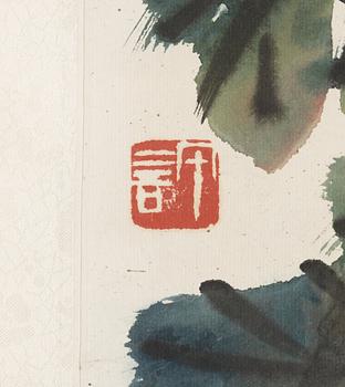 Xu Linlu, Flowerpot with Red Chrysantemum.