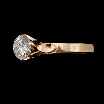 RING, 14K guld, solitär briljantslipad diamant ca 1.15 ct.