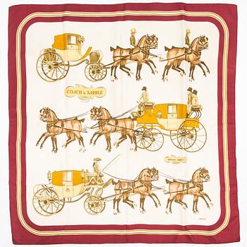 Hermès, scarfar, 2 st, "Coach & Saddle" och "Les Voitures a Transformation".