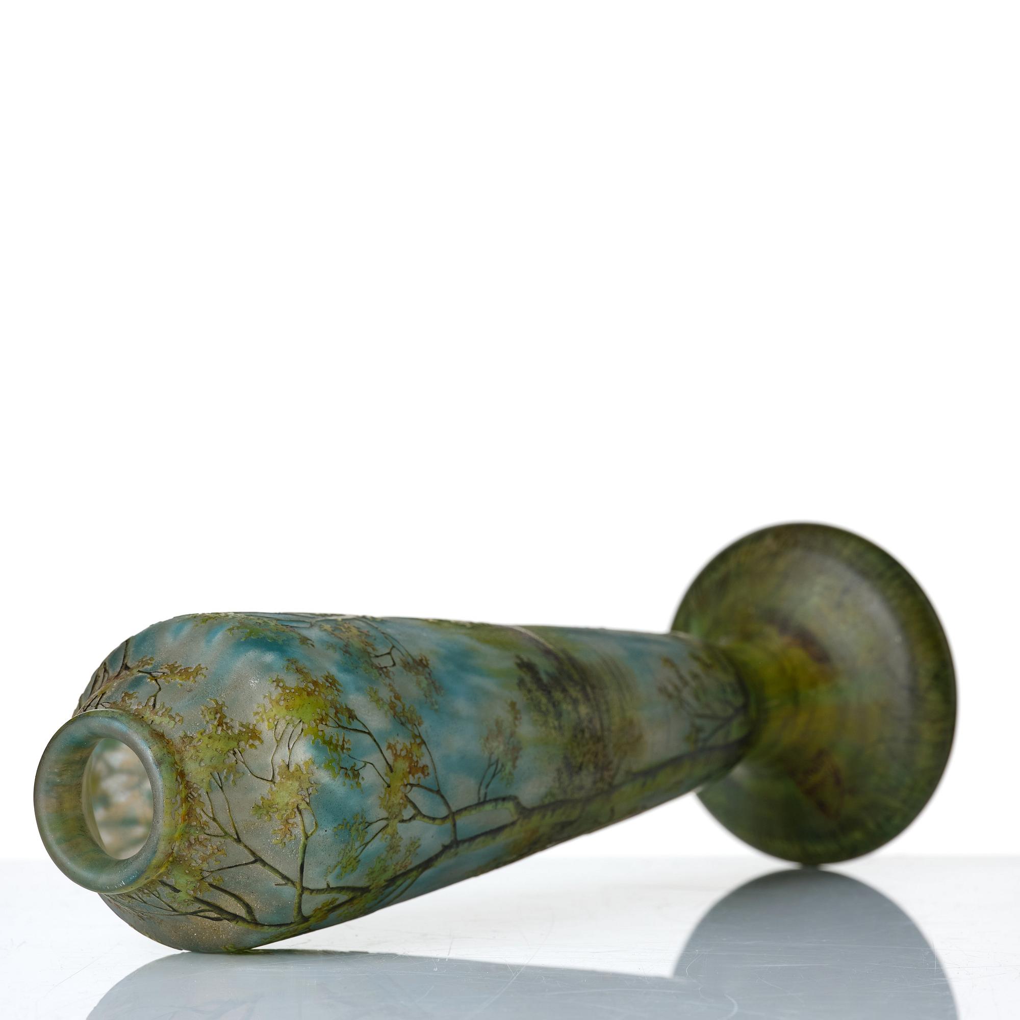 Daum, an Art Nouveau enamel painted cameo glass vase, Nancy France.