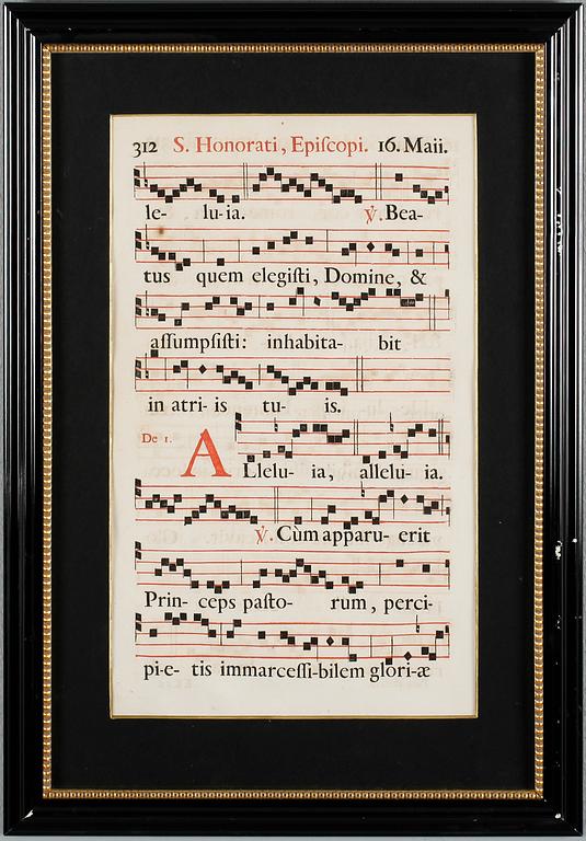 GRAVYRER, 2 st, noter/missaleblad, antika.