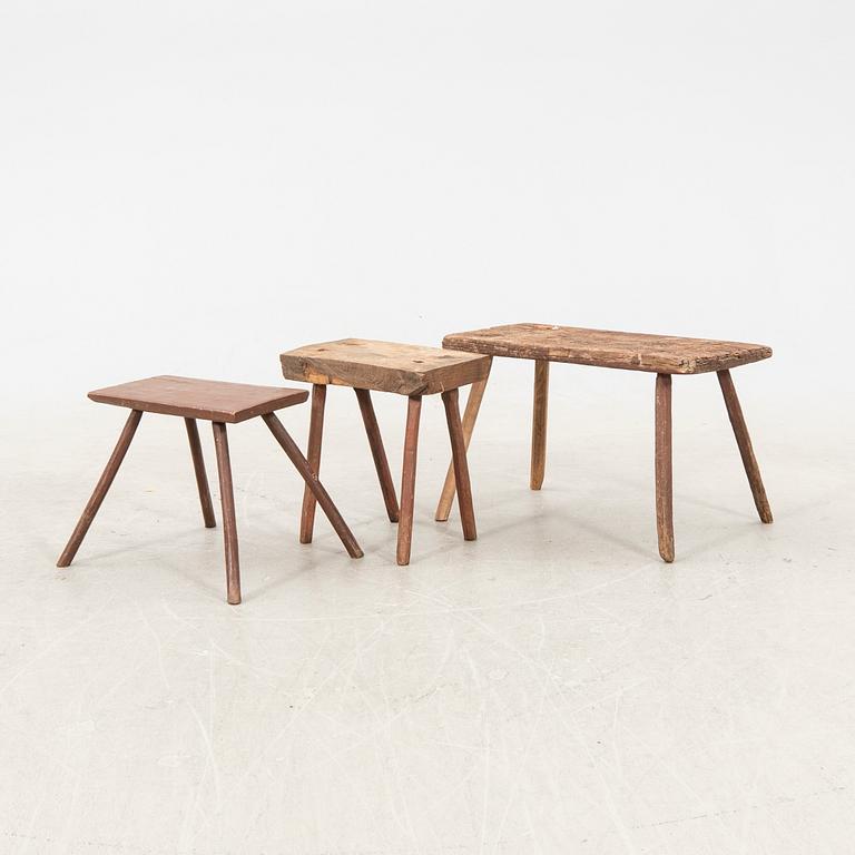 A set of three wooden stolls 20th century.