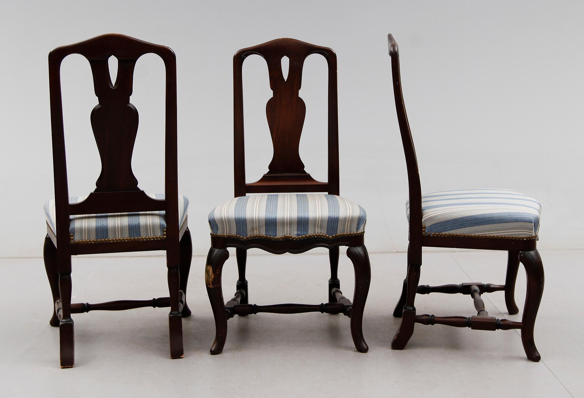 STOLAR, 3 st, senbarockstil, 1900-talets andra hälft.