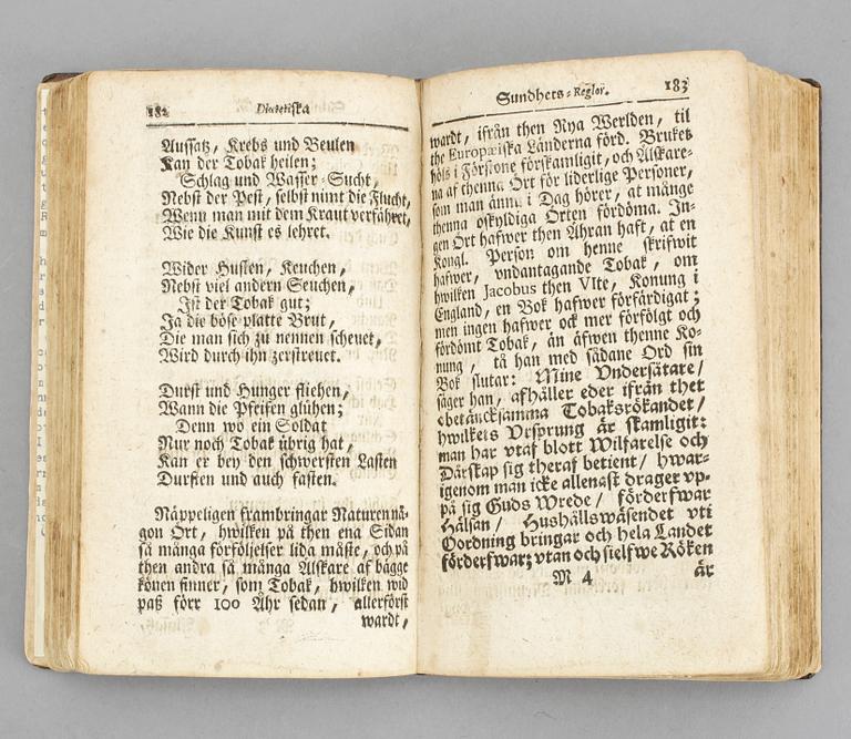 BÖCKER OM MEDICIN, 2 st, bla Hus- och Rese-Apotheque.., av Frantz Michael von Aken, Skara 1746.