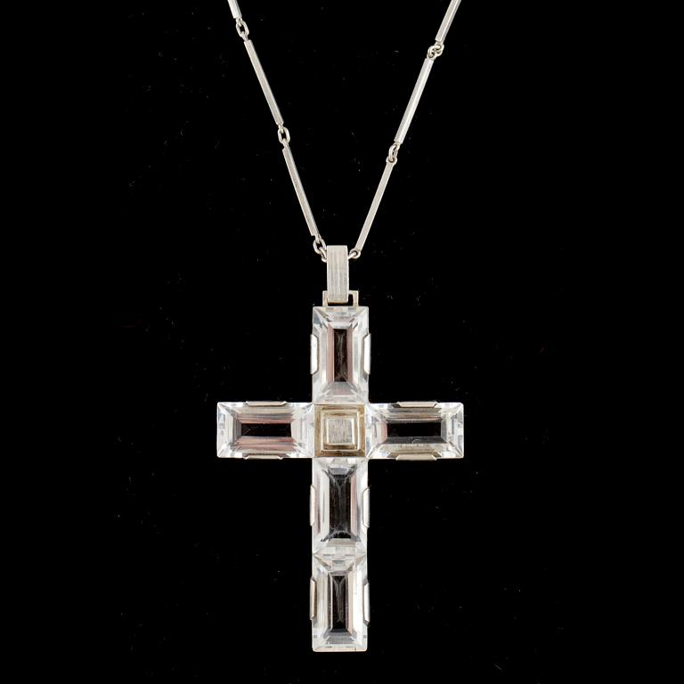 HÄNGE/KRUCIFIX, silver och bergkristall,  Stigbert. Stockholm. 1940.