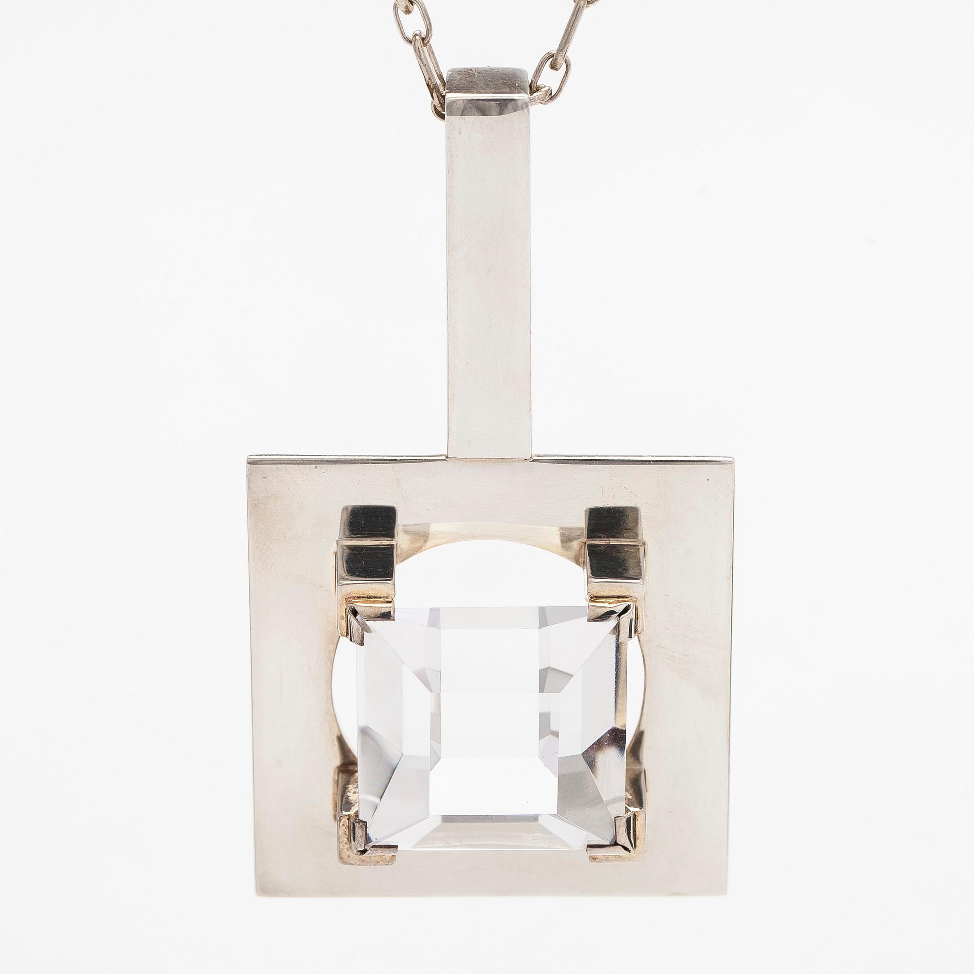 Mirjam Salminen, pendant and chain, faceted synthetic spinel, silver, Kaunis Koru 1974.