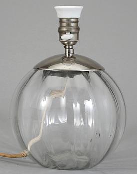BORDSLAMPA, glas och metall, 1930-tal.