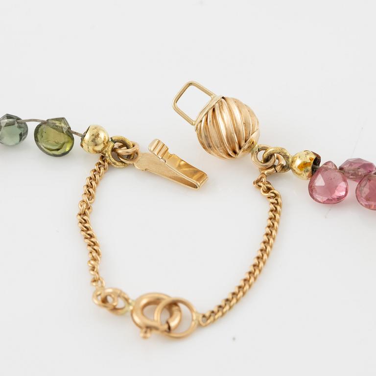 Necklace, with multi-coloured tourmalines, clasp in 14K gold.