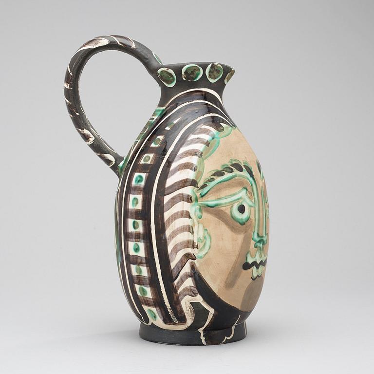 A pablo Picasso 'Femme du barbu' faience pitcher, Madoura, Vallauris, France 1953.