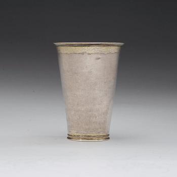 A Swedish early 18th century parcel-gilt beaker, marks of Johan Nützel, Stockholm 1703.