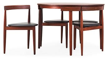 100. A Hans Olsen teak dining table with four chairs, Frem Røjle, Denmark 1950's.