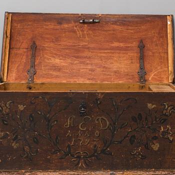 a Swedish folk art chest with the letters A.E.D and dated 1793.