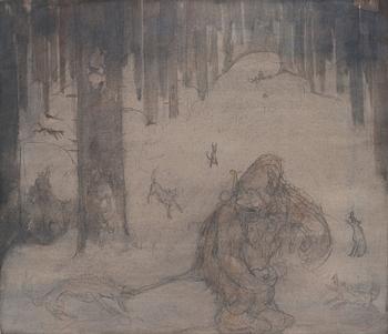 657. John Bauer, Drawing for "Det var ju rakt omöjligt att stå ut med så'na där skällande tjutande rackare".