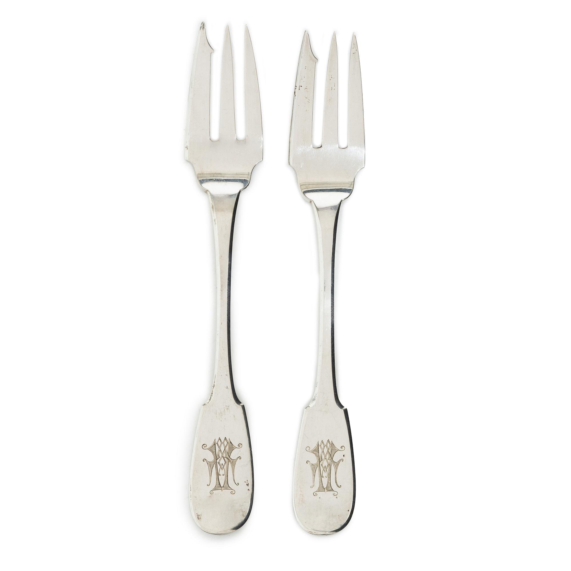 A set of twelve Finnish silver fish forks, mark of Gustav Roland Mellin, Helsinki, 1901.