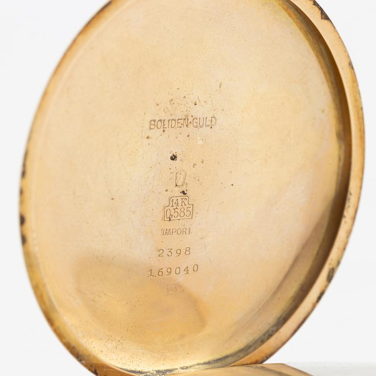 Pocket watch, H. Runsten Stockholm, lever escapement, including a ring in 18K gold.