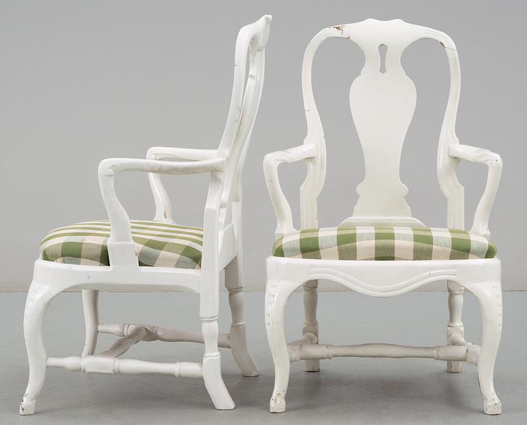 A pair of Swedish Rococo armchairs.