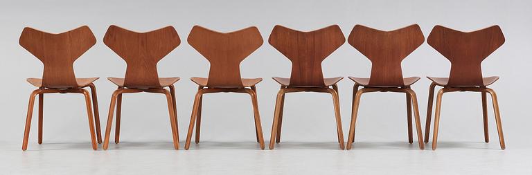 STOLAR, 6 st, "Grand Prix", Arne Jacobsen, Fritz Hansen, Danmark, sannolikt 1950-60-tal.