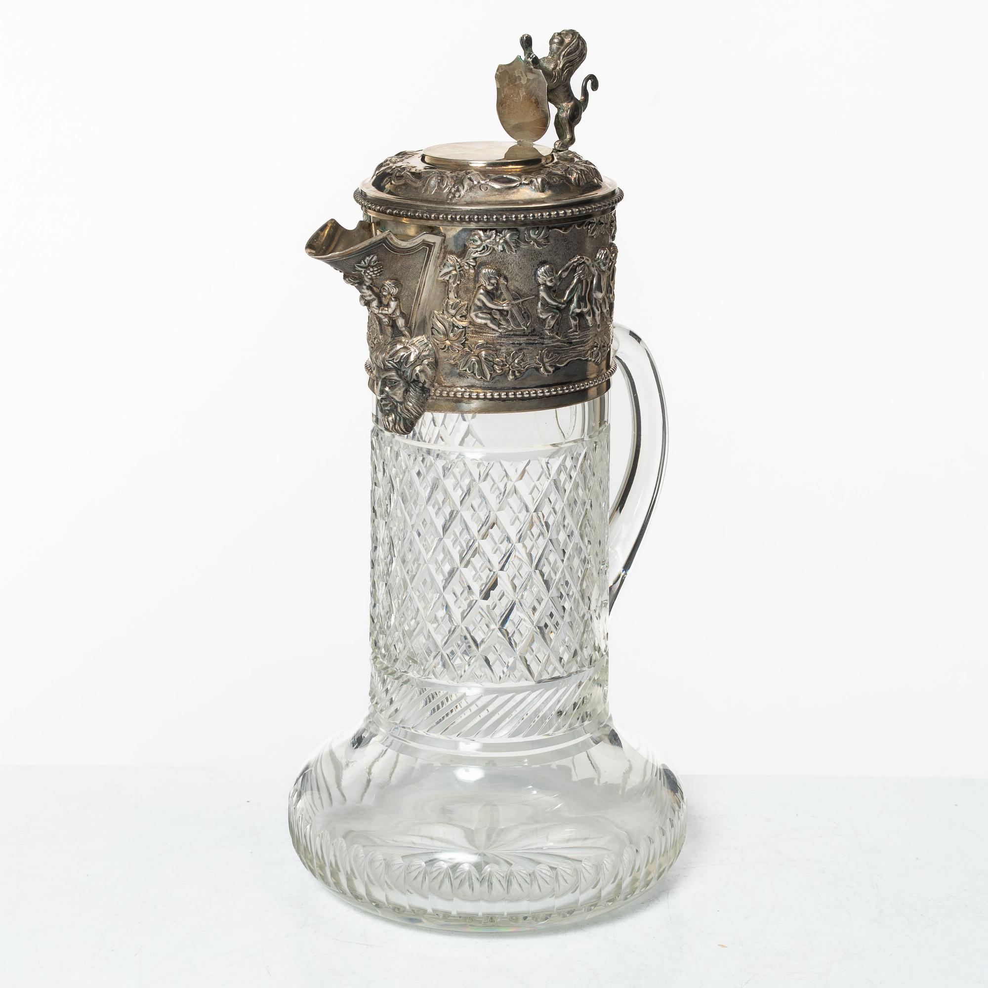 A silver and glass decanter, Topazio, Portugal, mid 20th Century.