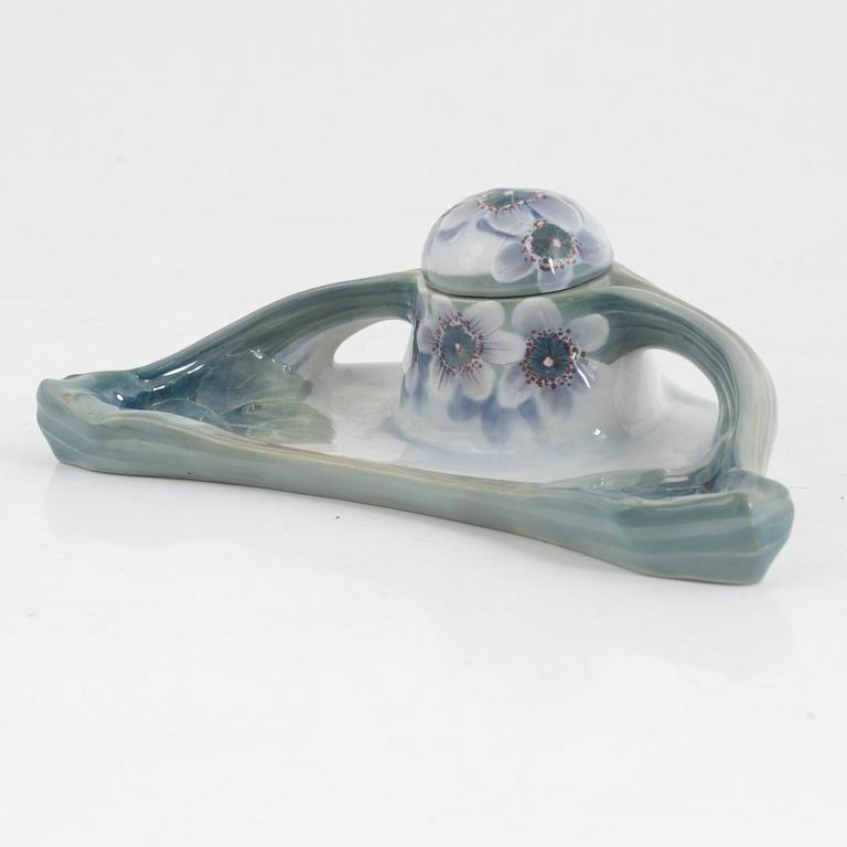 An Art Nouveau porcelain inkwell, Rörstrand, Sweden, early 20th century.