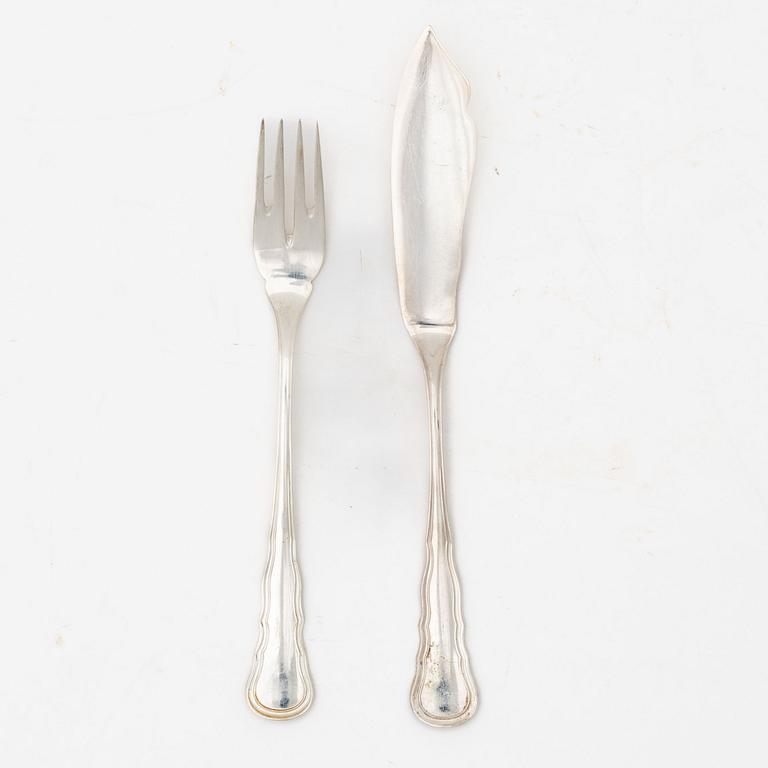 A set of twelve Swedish silver cutlery parts, model 'Hallbergs Chippendale', marks of CG Hallberg, Stockholm 1927-1936.