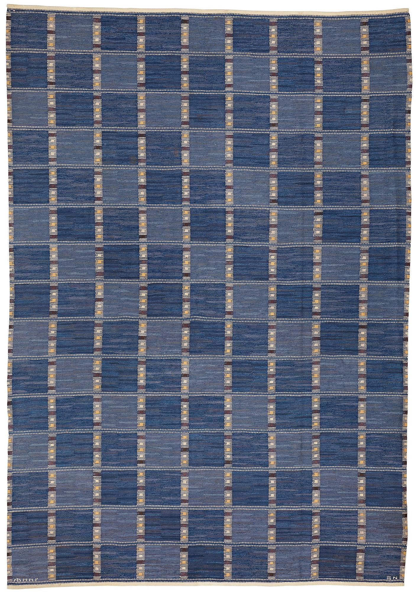 Barbro Nilsson, MATTA, "Falurutan, blå", rölakan, ca 364,5 x 255,5 cm, signerad AB MMF BN.