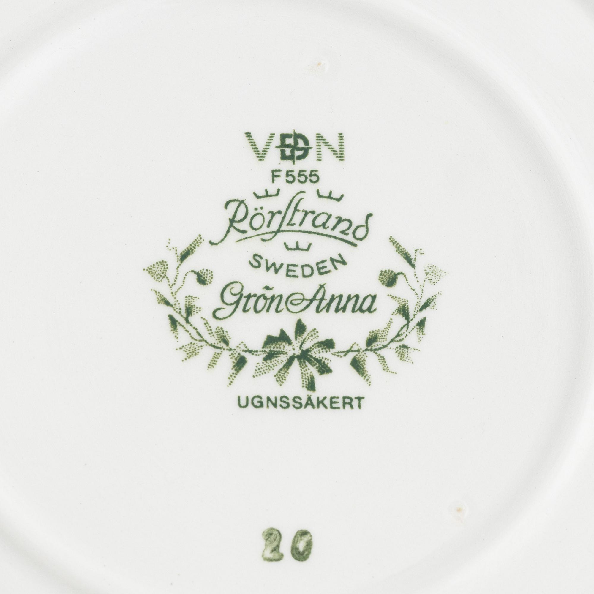 Matservis, 88 delar, flintgods, "Grön Anna", Rörstrand, varierande åldrar.