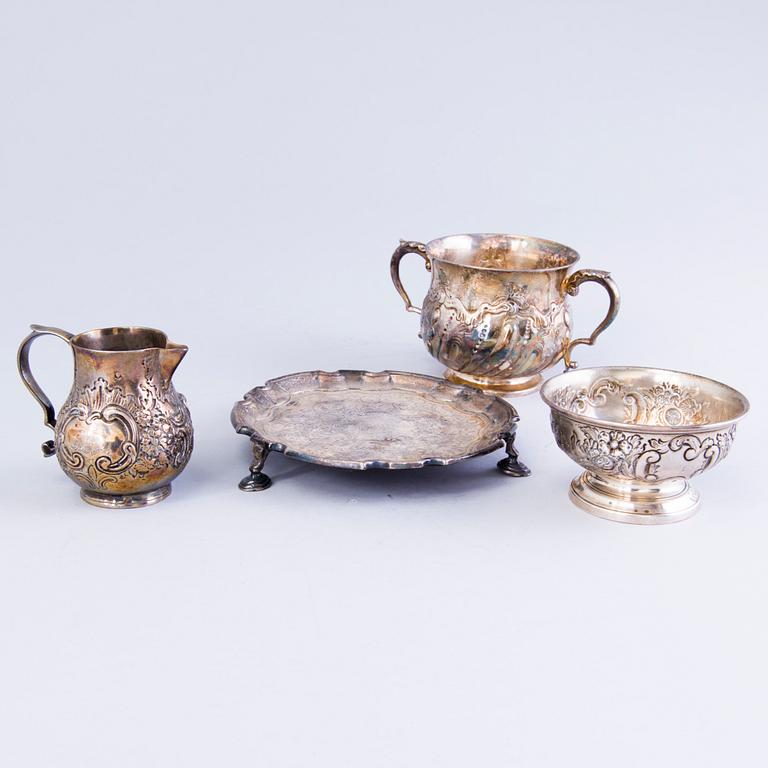 FOUR SILVER OBJECTS, England 18th-20th century.