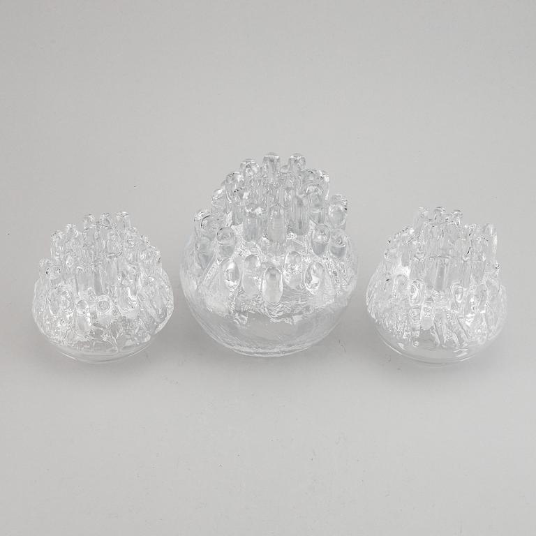 Göran Wärff, a set of three clear glass candleholders. Kosta, Sweden.