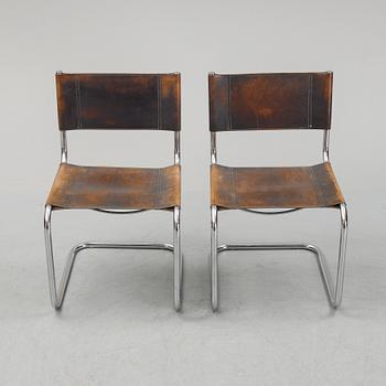 Six Fasem leather and tubular steel chairs, Italy, 1985.