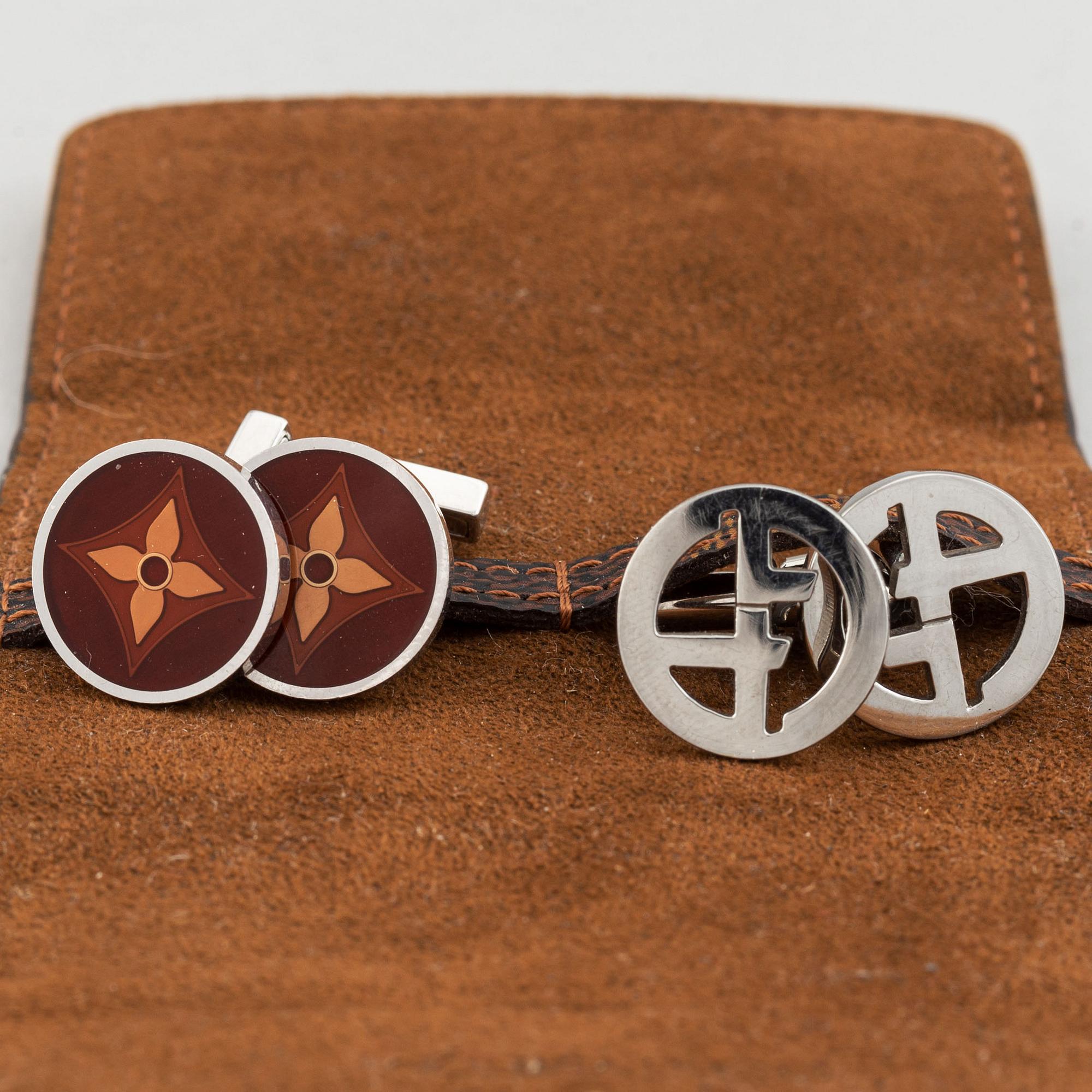Louis Vuitton and Giorgio Armani, two pairs of cufflinks.