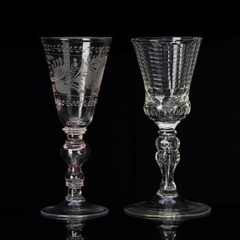 A german cut glass beaker, and a an engraved beaker, 18th century.