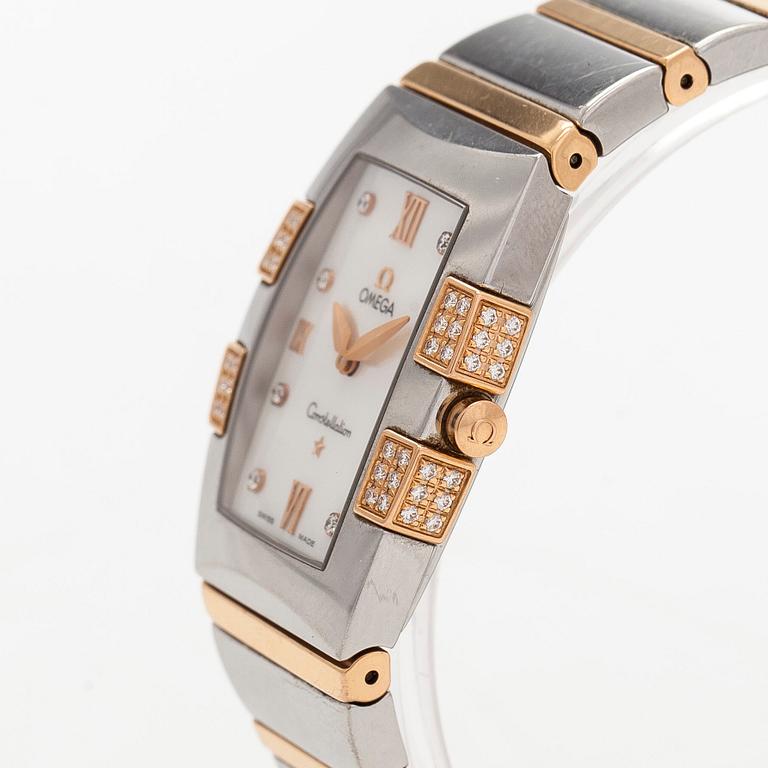 Omega, Quadrella, "Diamond-set mother-of-pearl dial", wristwatch, 25 x 32.5 mm.