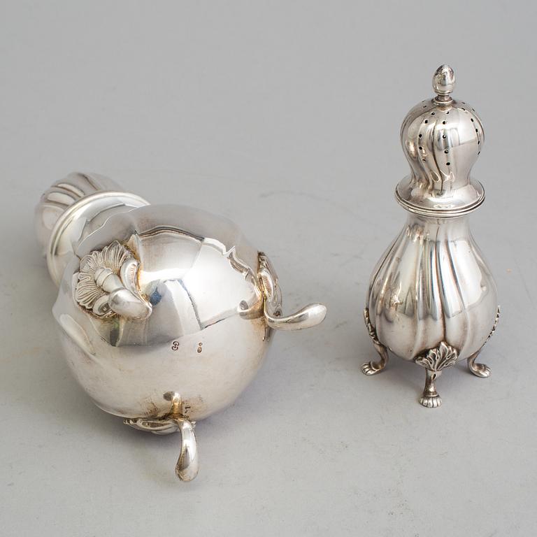 Two 20th century silver casters, one marked CG Hallberg, Stockholm 1938 and one with Swedish import marks.