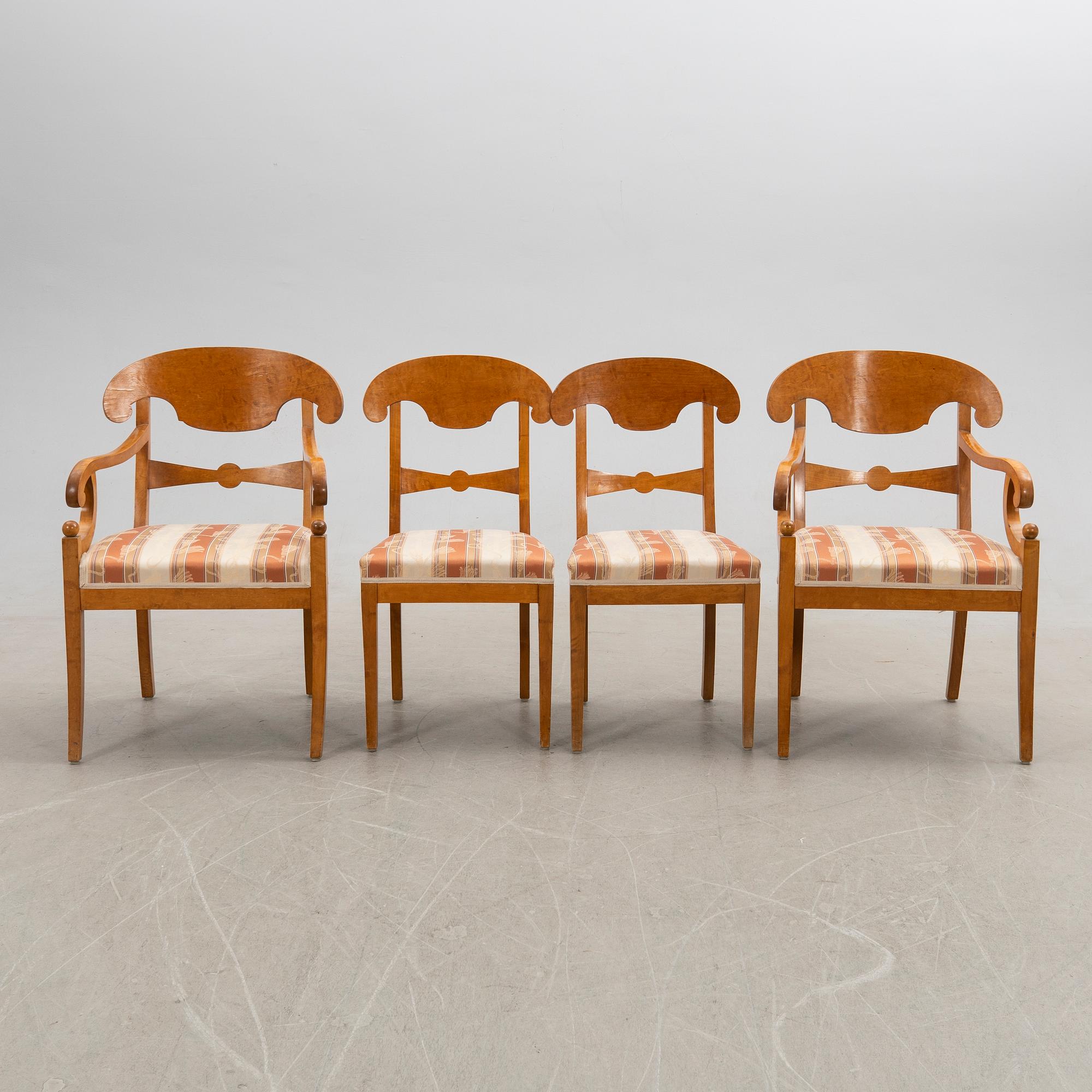 Chairs, two pairs, Karl Johan style. Early 20th century.