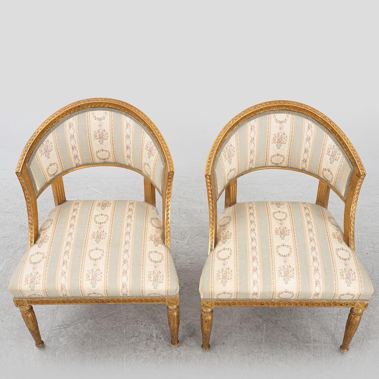 A pair of late Gustaivan style armchairs, 19th century.