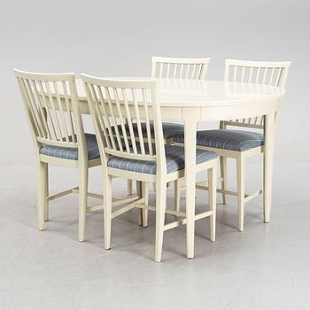 Carl Malmsten, a 'Herrgården' dining table and a set of four 'Vardags' chairs, second half of the 20th Century.