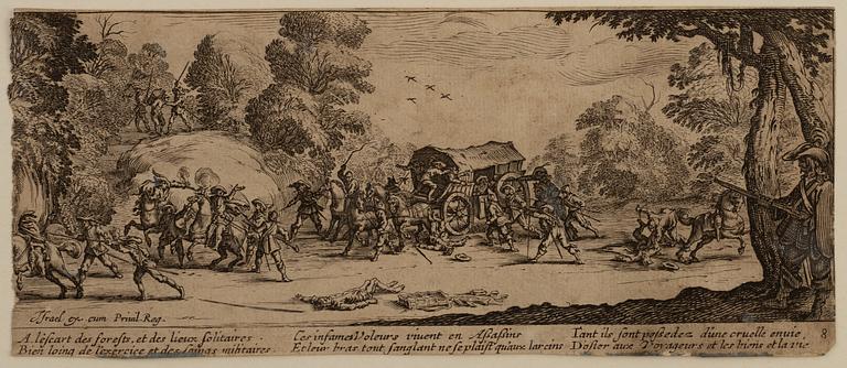 JACQUES CALLOT, etching, 9, 1633, état II and III.